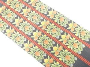 縞に花模様織り出し　名古屋帯